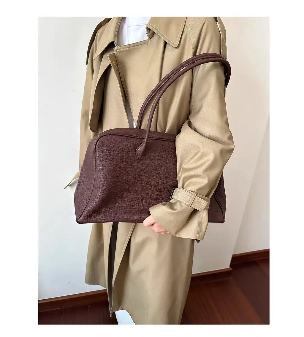 Sac cabas femme en cuir grainé, double anse, doublure coton