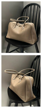 Sac cabas femme en cuir grainé, double anse, doublure coton