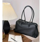 Sac cabas femme en cuir grainé, double anse, doublure coton, noir