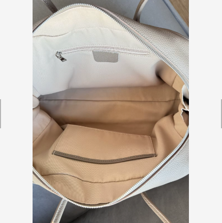 Sac cabas femme en cuir grainé, double anse, doublure coton