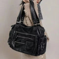 Sac cabas vintage femme noir en similicuir, bandoulière, noir