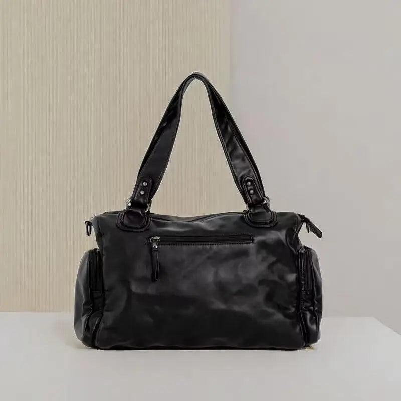 Sac cabas vintage femme noir en similicuir, bandoulière