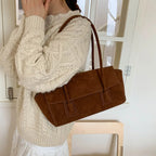 Sac porté épaule femme en faux daim, à rabat, cinq coloris