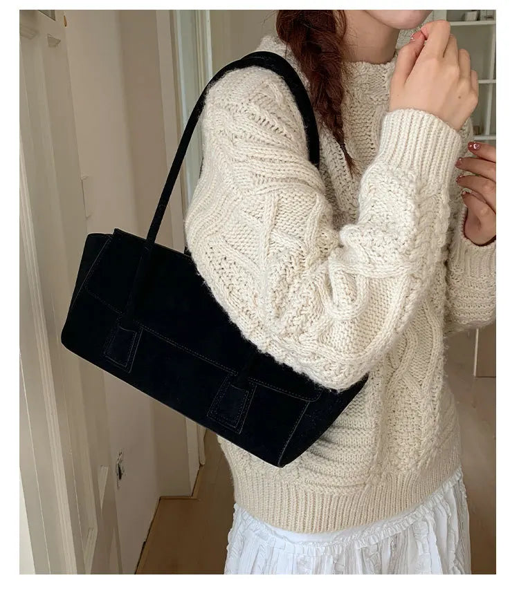 Sac porté épaule femme en faux daim, à rabat, cinq coloris