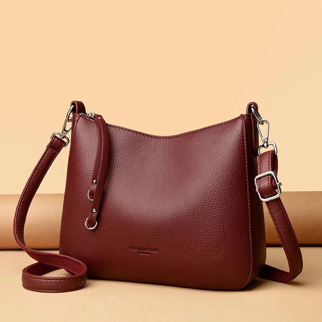 Sac bandoulière femme en similicuir grainé, anse amovible, bordeaux