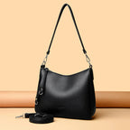 Sac bandoulière femme en similicuir grainé, anse amovible, noir