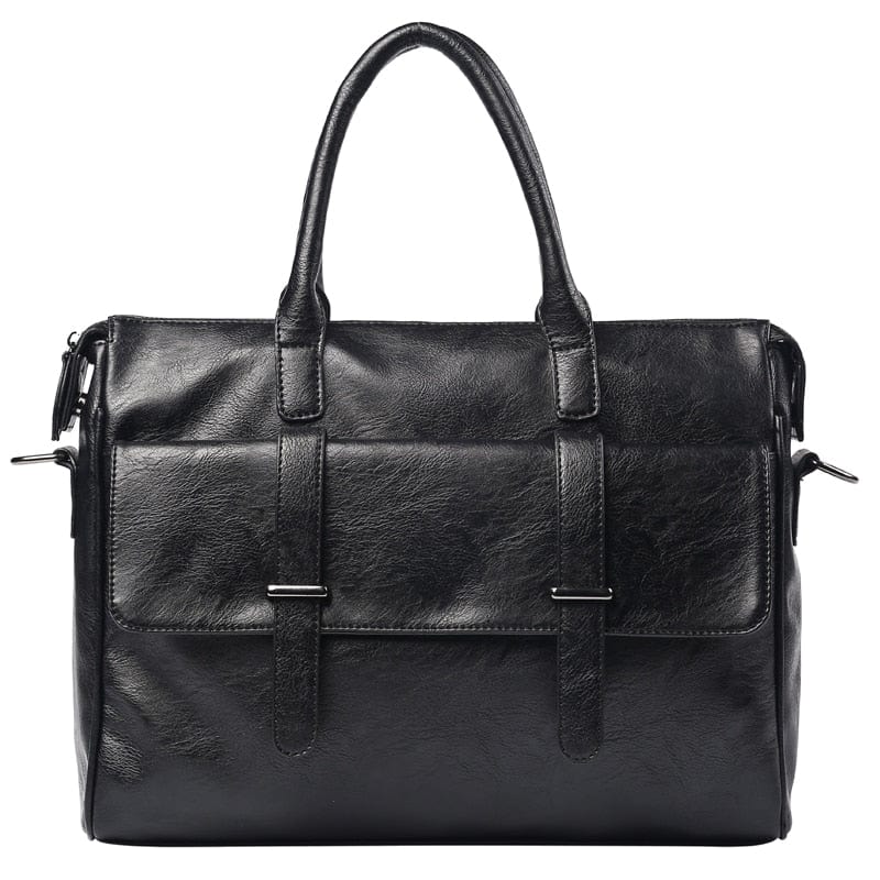 Sacoche ordinateur homme en cuir noir, fermeture éclair, noir