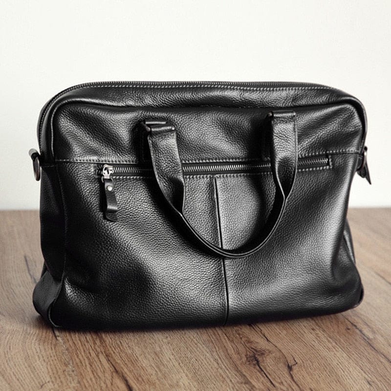 Sacoche ordinateur homme en cuir noir, 14 pouces, 1,05 kg