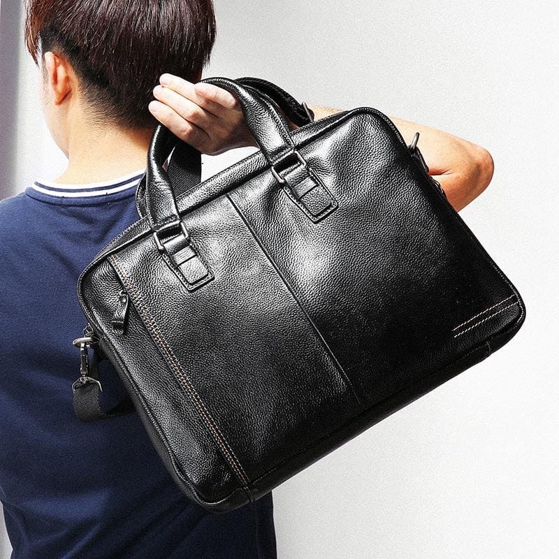 Sacoche ordinateur homme en cuir noir, 14 pouces, 1,05 kg
