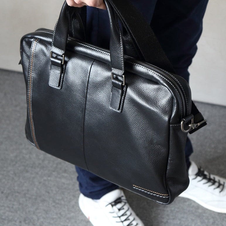 Sacoche ordinateur homme en cuir noir, 14 pouces, 1,05 kg