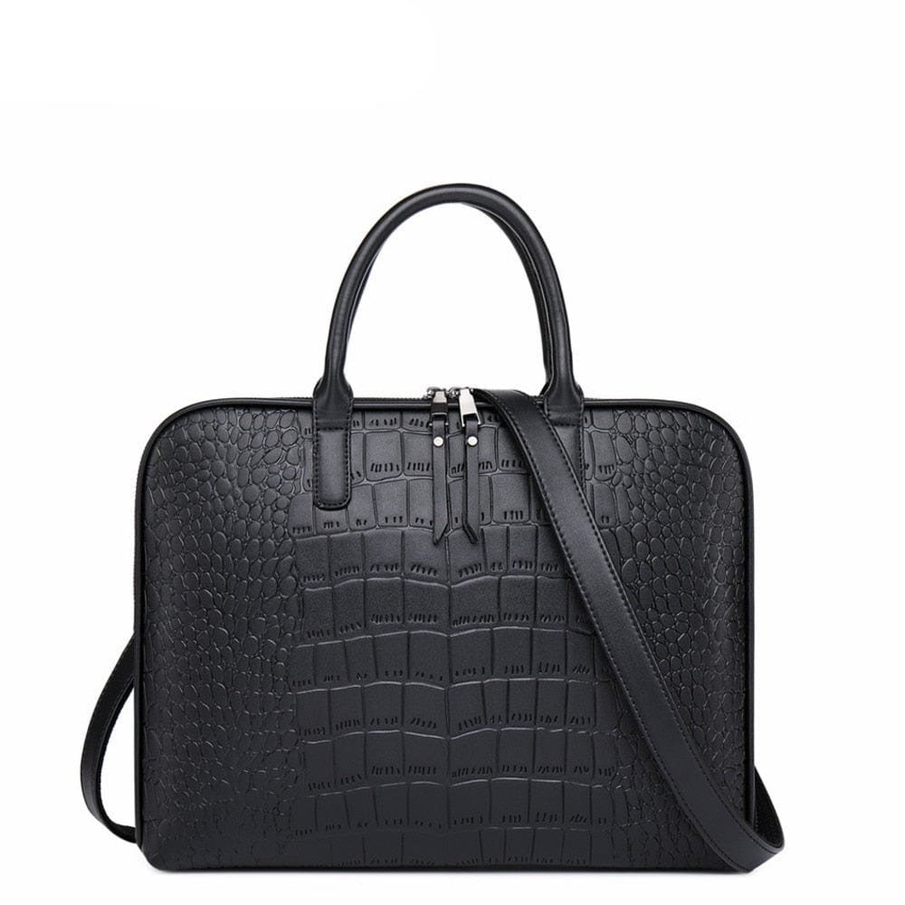 Sacoche ordinateur femme en similicuir, 14 ou 15 pouces, noir