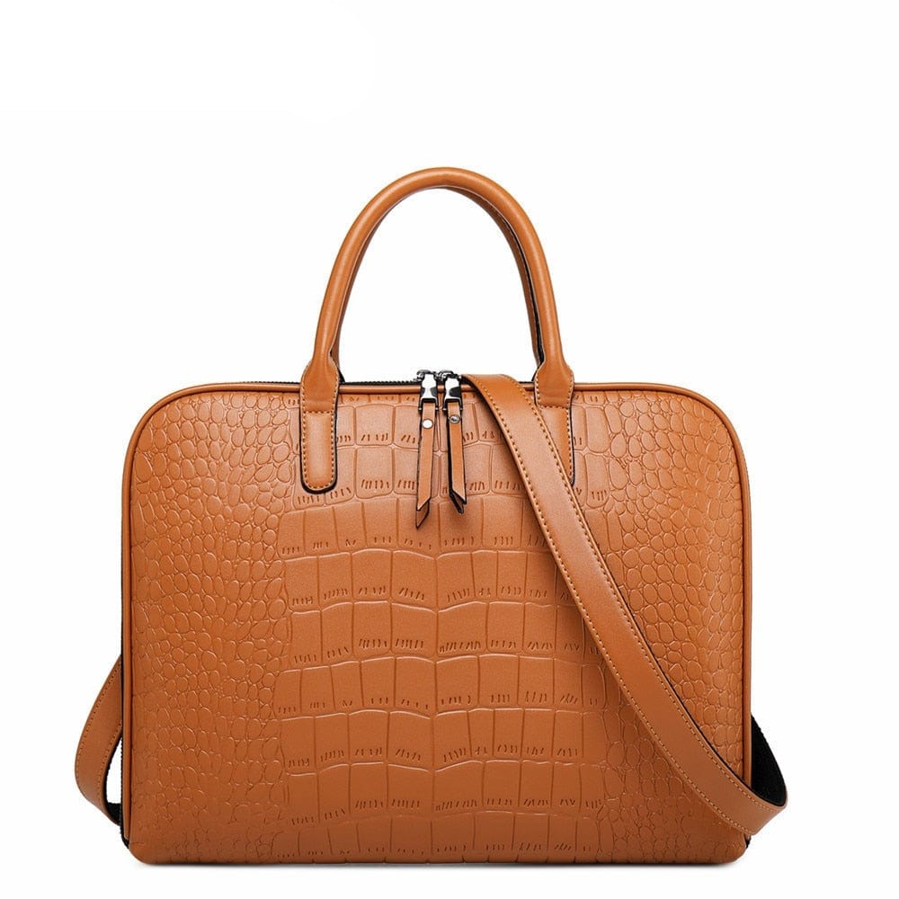 Sacoche ordinateur femme en similicuir, 14 ou 15 pouces, marron