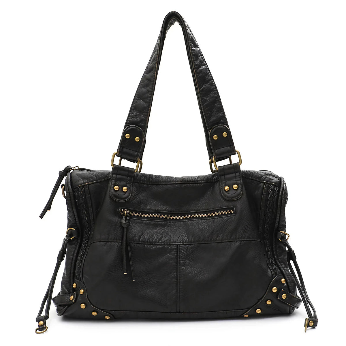 Sac d'épaule femme pour ordinateur, poche avant zippée, 37 x 25 cm, noir