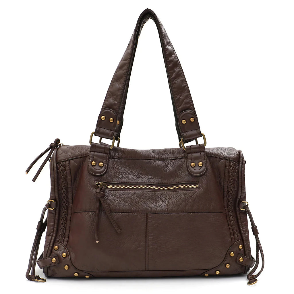 Sac d'épaule femme pour ordinateur, poche avant zippée, 37 x 25 cm, marron