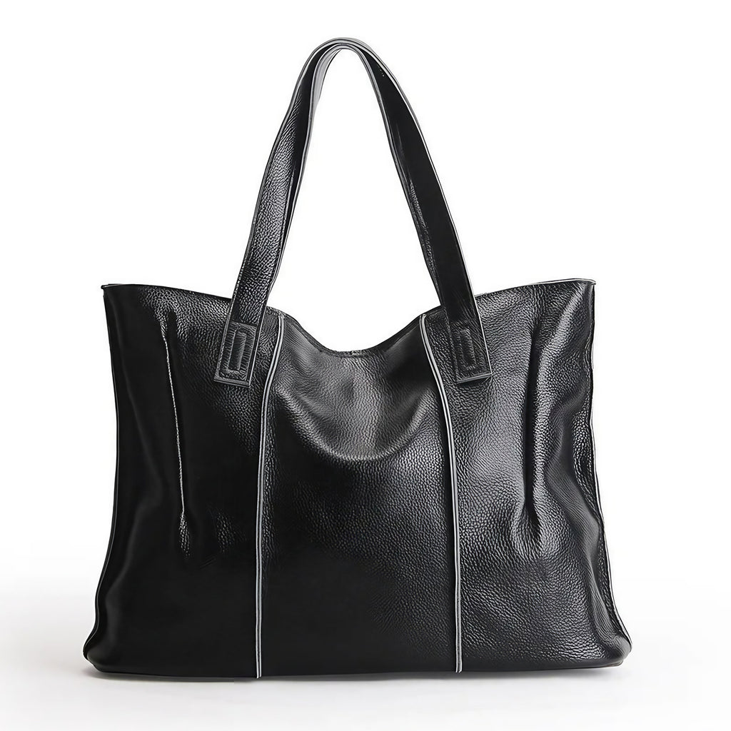 Grand sac cabas en cuir femme pour les cours, 42 x 31 cm, noir