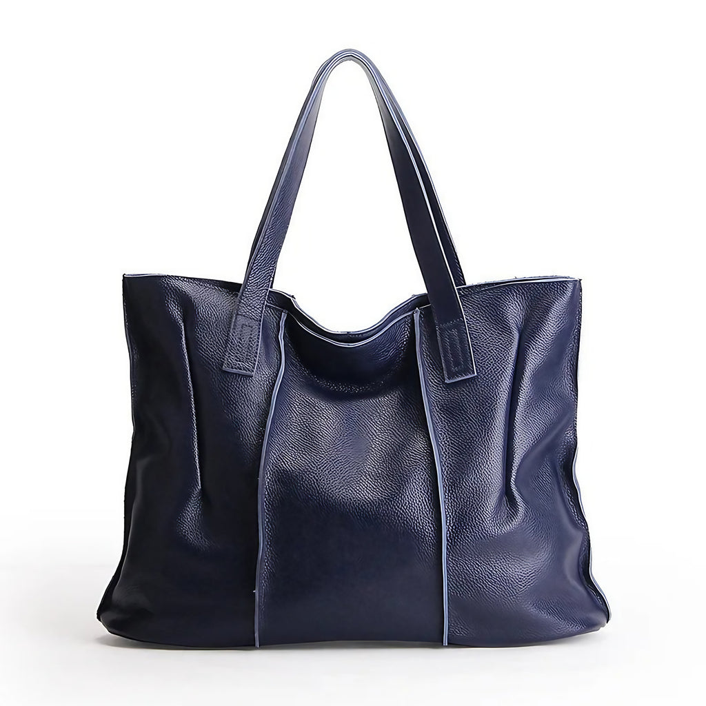 Grand sac cabas en cuir femme pour les cours, 42 x 31 cm, bleu marine