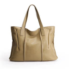 Grand sac cabas en cuir femme pour les cours, 42 x 31 cm, beige