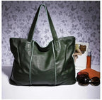 Grand sac cabas en cuir femme pour les cours, 42 x 31 cm, vert foncé