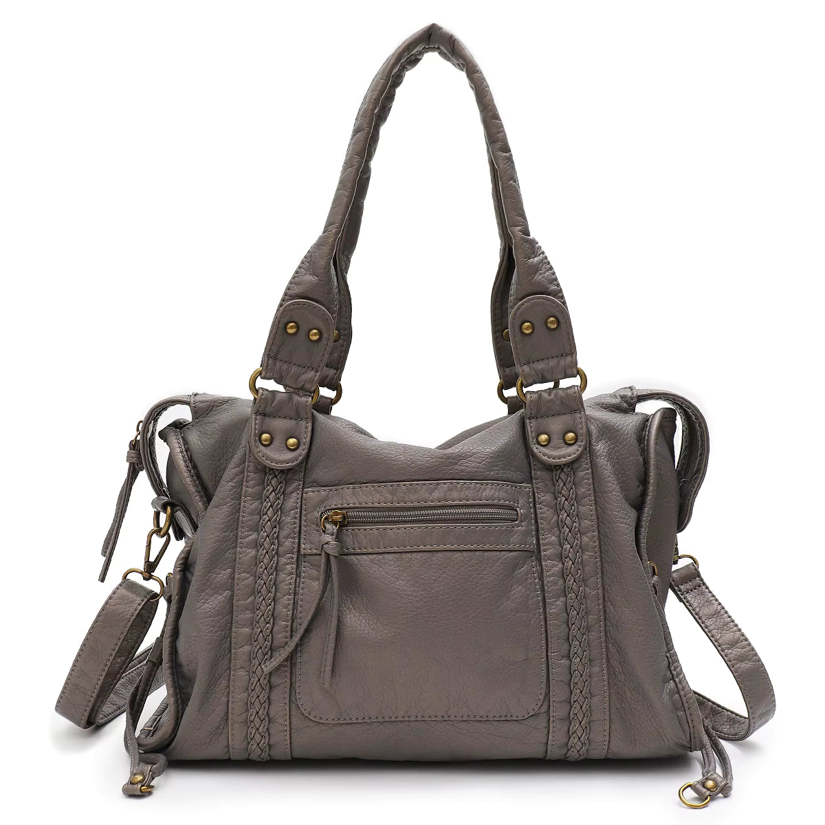 Grand sac de cours femme format A4, bandoulière amovible, 15 coloris, gris