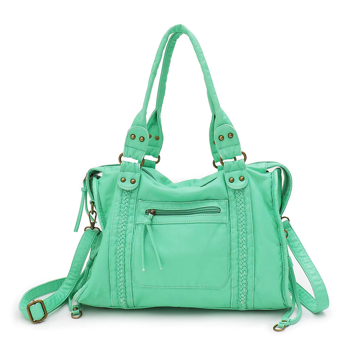 Grand sac de cours femme format A4, bandoulière amovible, 15 coloris, vert menthe pastel