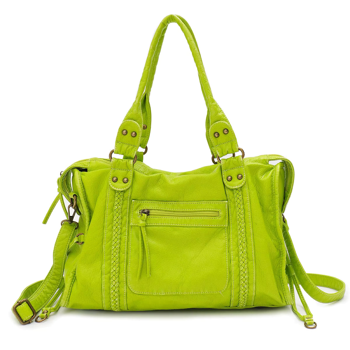 Grand sac de cours femme format A4, bandoulière amovible, 15 coloris, vert citron