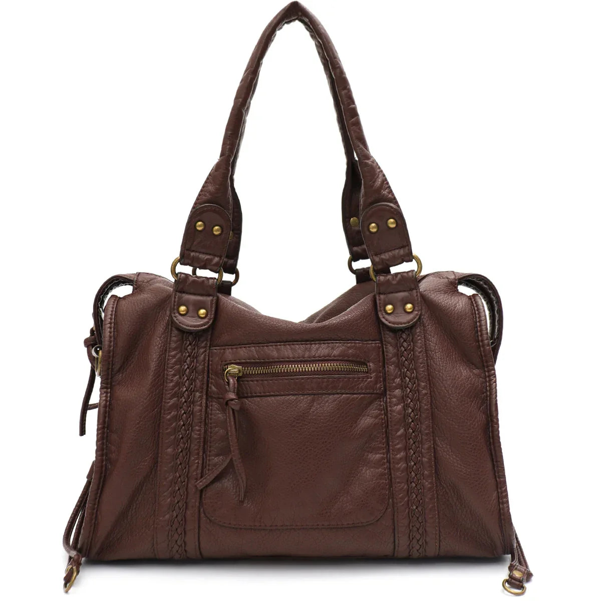 Grand sac de cours femme format A4, bandoulière amovible, 15 coloris, marron