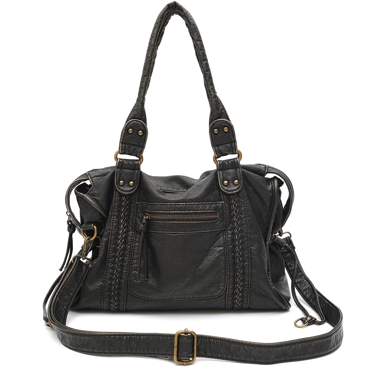 Grand sac de cours femme format A4, bandoulière amovible, 15 coloris, noir