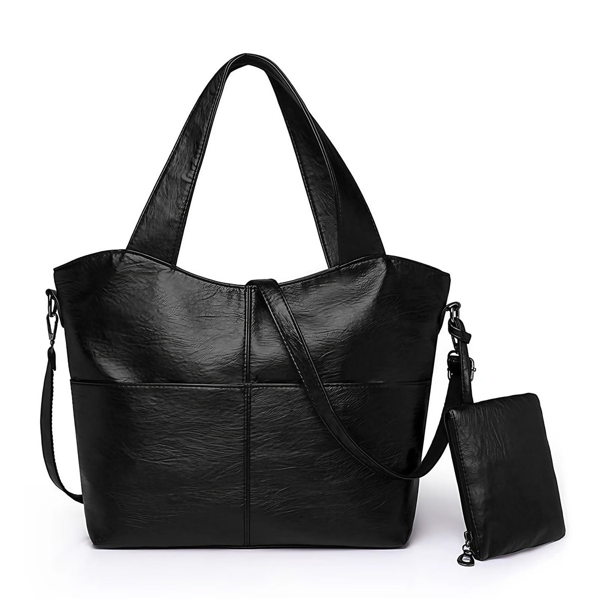 Sac de cours femme en similicuir, deux compartiments, 34 x 25 cm, noir