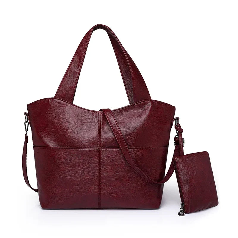 Sac de cours femme en similicuir, deux compartiments, 34 x 25 cm, bordeaux