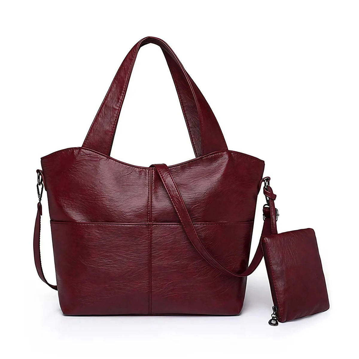 Sac de cours femme en similicuir, deux compartiments, 34 x 25 cm, bordeaux