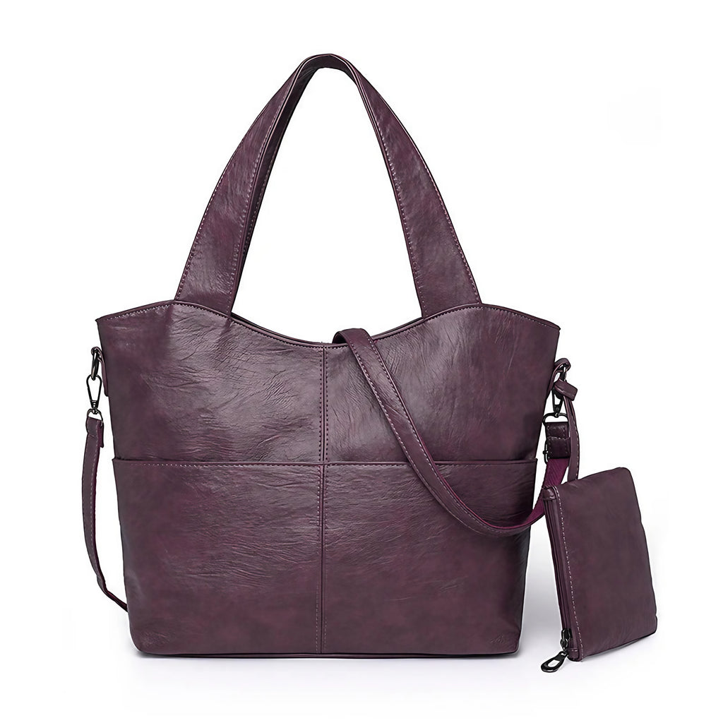 Sac de cours femme en similicuir, deux compartiments, 34 x 25 cm, mauve