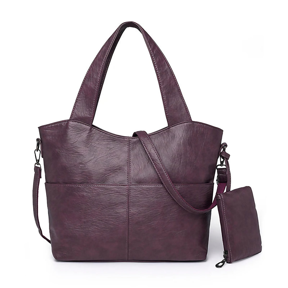 Sac de cours femme en similicuir, deux compartiments, 34 x 25 cm, mauve