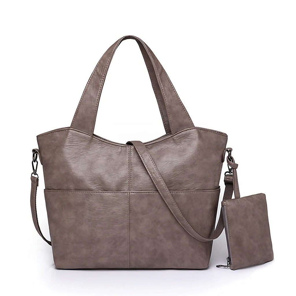 Sac de cours femme en similicuir, deux compartiments, 34 x 25 cm, gris