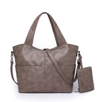 Sac de cours femme en similicuir, deux compartiments, 34 x 25 cm, gris