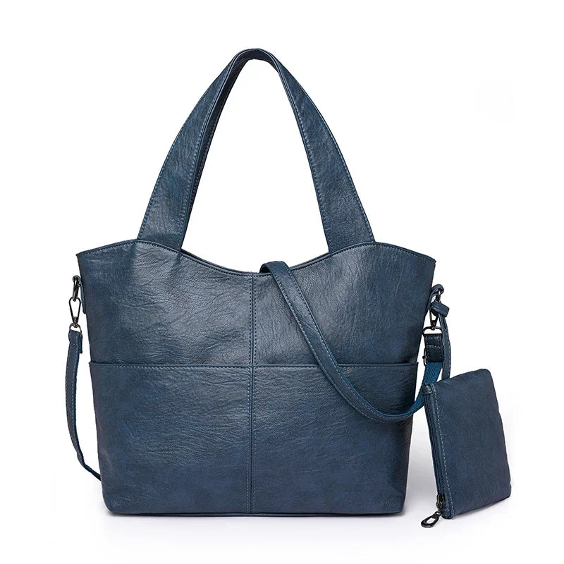 Sac de cours femme en similicuir, deux compartiments, 34 x 25 cm, bleu