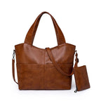 Sac de cours femme en similicuir, deux compartiments, 34 x 25 cm, camel