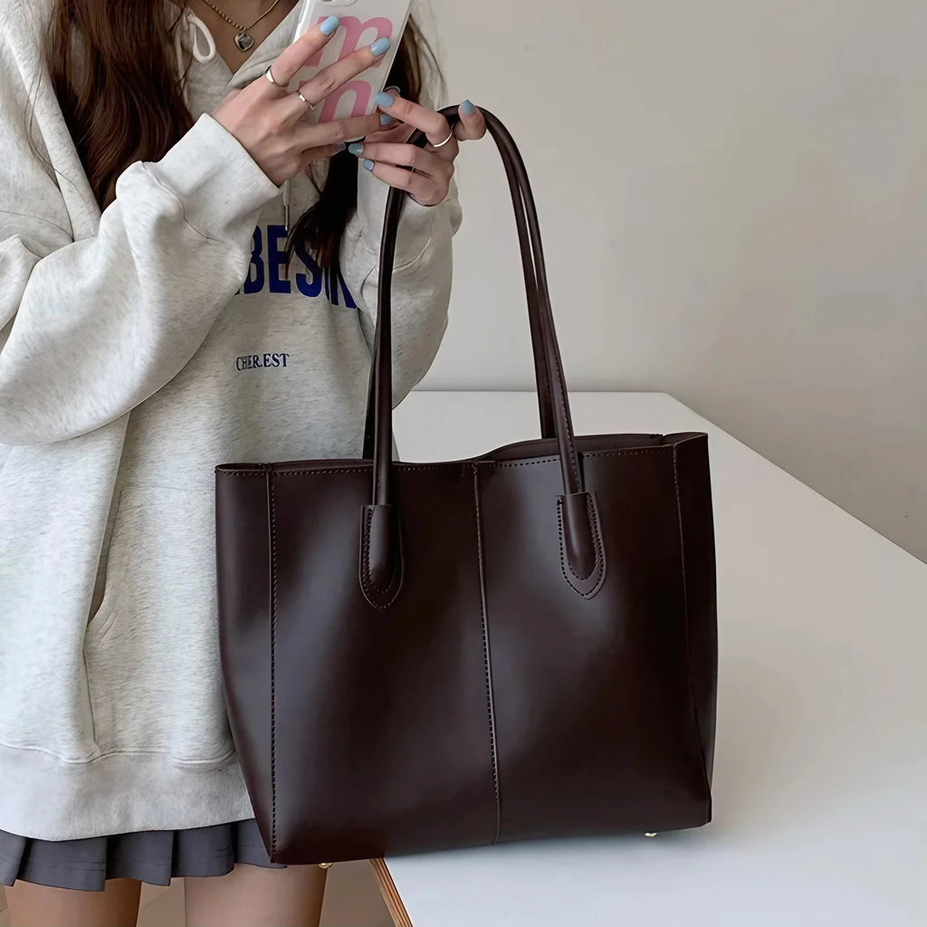 Sac de cours femme en similicuir grainé, pochette amovible
