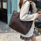 Sac de cours femme en similicuir grainé, pochette amovible, marron