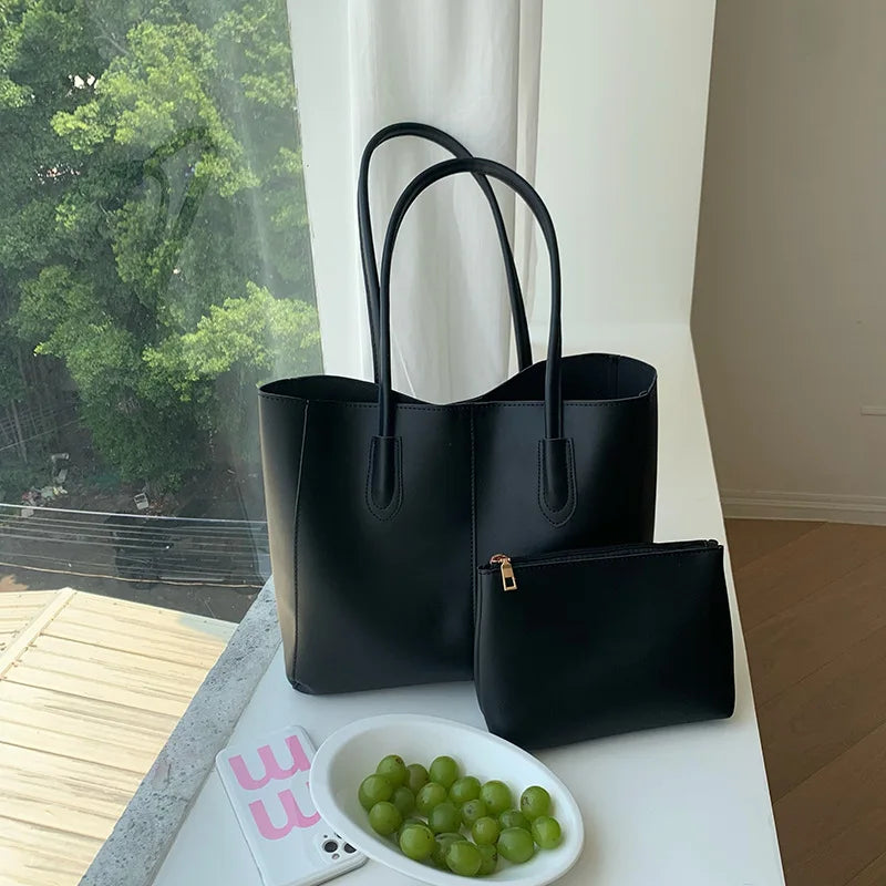 Sac de cours femme en similicuir grainé, pochette amovible