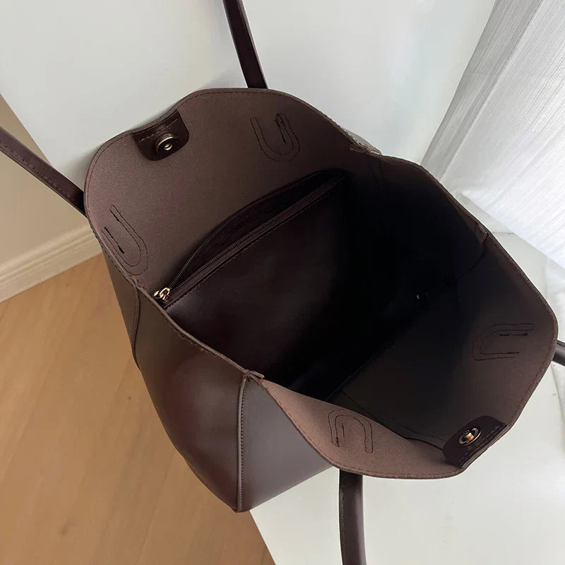 Sac de cours femme en similicuir grainé, pochette amovible
