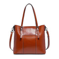 Sac cabas de cours femme en cuir, deux compartiments, camel