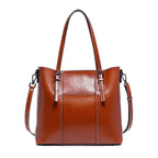 Sac cabas de cours femme en cuir, deux compartiments, camel