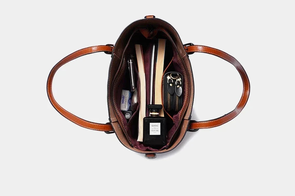 Sac cabas de cours femme en cuir, deux compartiments