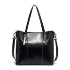 Sac cabas de cours femme en cuir, deux compartiments, noir