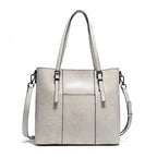 Sac cabas de cours femme en cuir, deux compartiments, gris clair