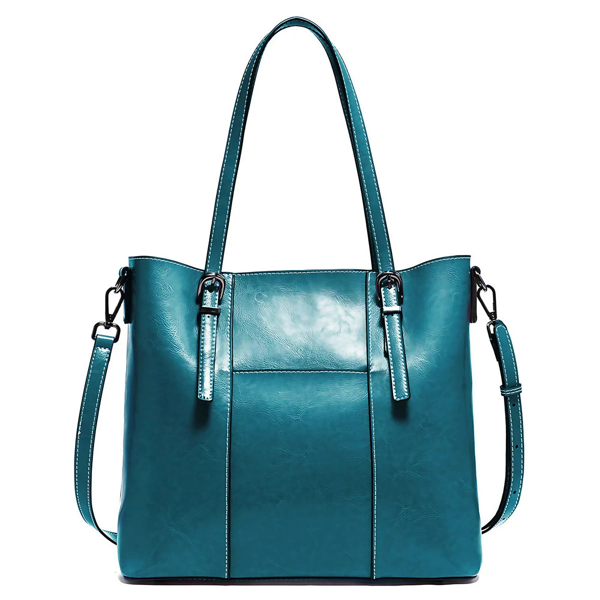 Sac cabas de cours femme en cuir, deux compartiments, bleu