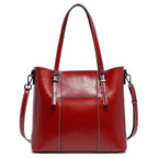 Sac cabas de cours femme en cuir, deux compartiments, rouge