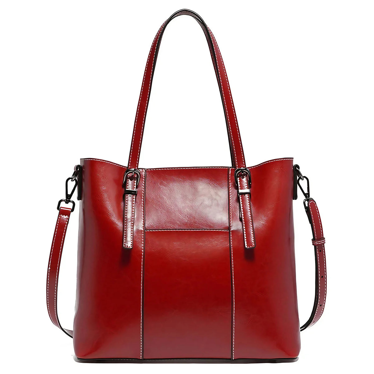 Sac cabas de cours femme en cuir, deux compartiments, rouge