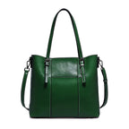Sac cabas de cours femme en cuir, deux compartiments, vert