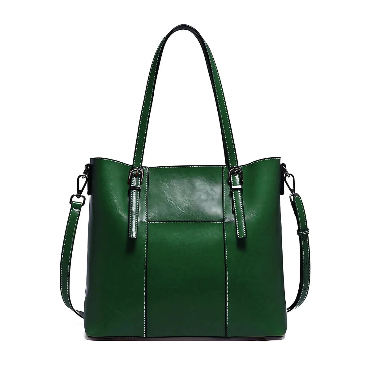 Sac cabas de cours femme en cuir, deux compartiments, vert